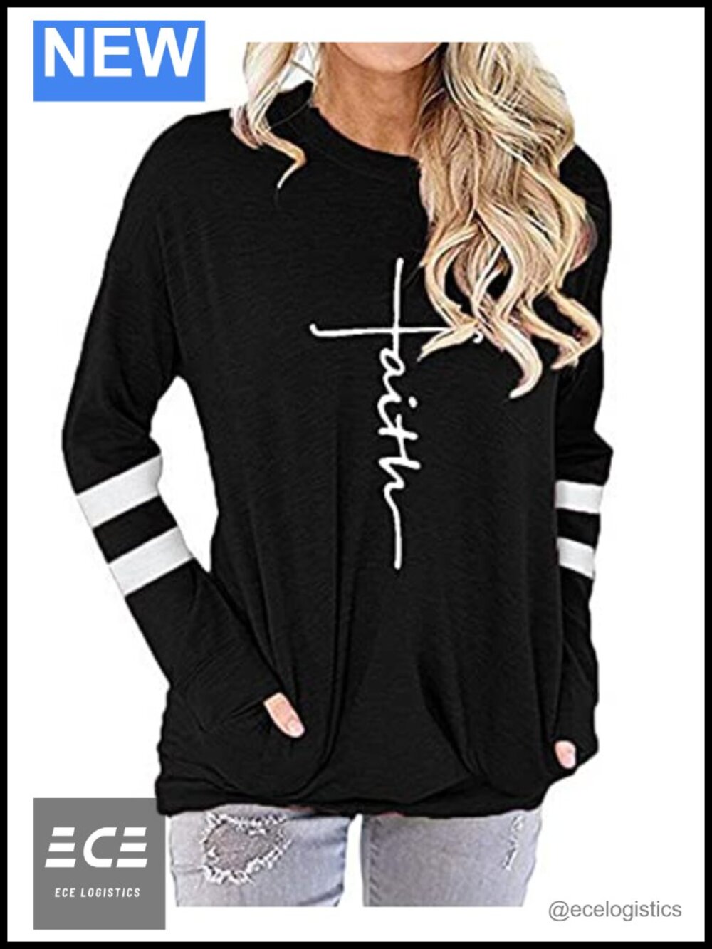 Women's Faith Sweatshirt Loose Fit Crewneck Letter Print Tunic Top with Pocket